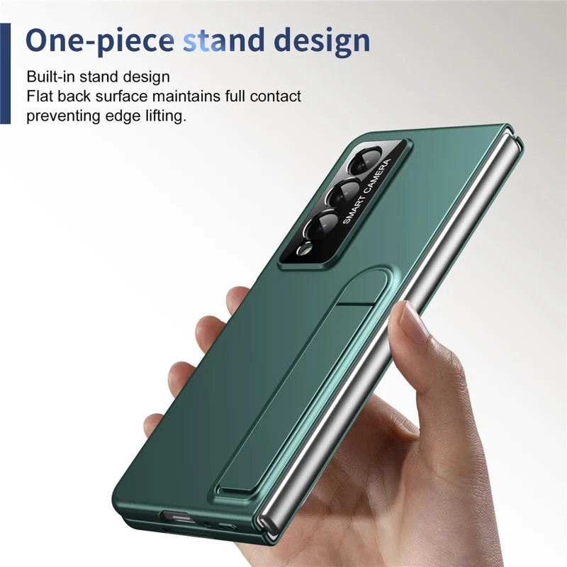 For Samsung Galaxy Z Fold4 5G Case Foldable Kickstand Skin-Touch PC Phone Cover Built In Screen Protector - Dark Green