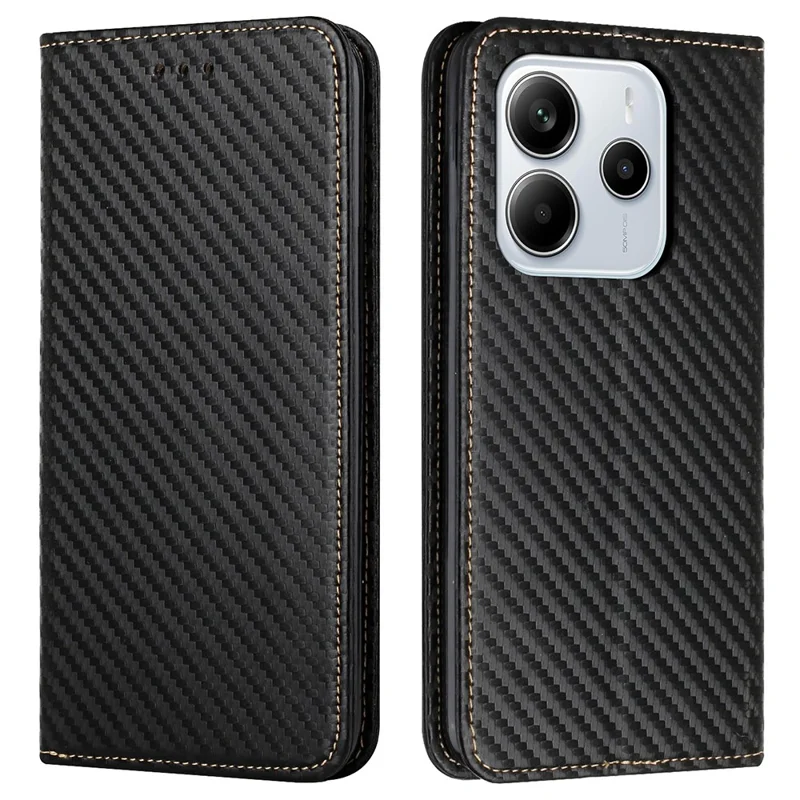 For Xiaomi Redmi Note 14 4G (163.25mm) Case Leather Flip Phone Cover Stand Strong Magnetic Closure - Black