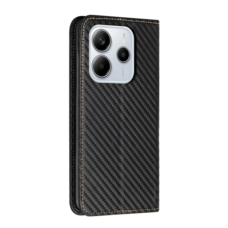 For Xiaomi Redmi Note 14 4G (163.25mm) Case Leather Flip Phone Cover Stand Strong Magnetic Closure - Black