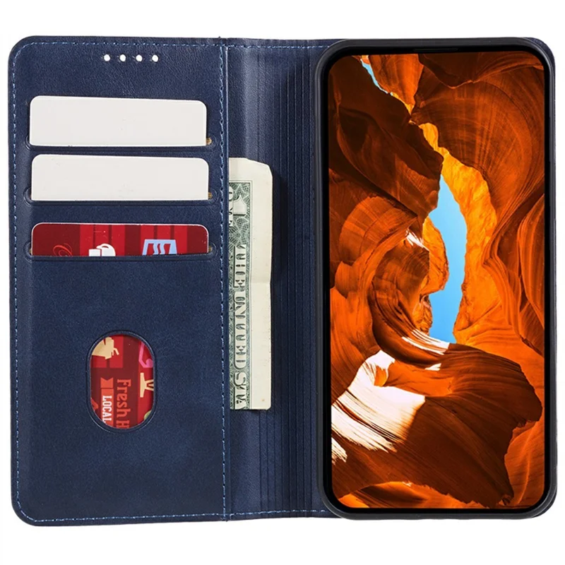 For Oppo Reno13 5G (Global) Case Strong Magnetic PU Leather Phone Cover Calf Texture - Blue