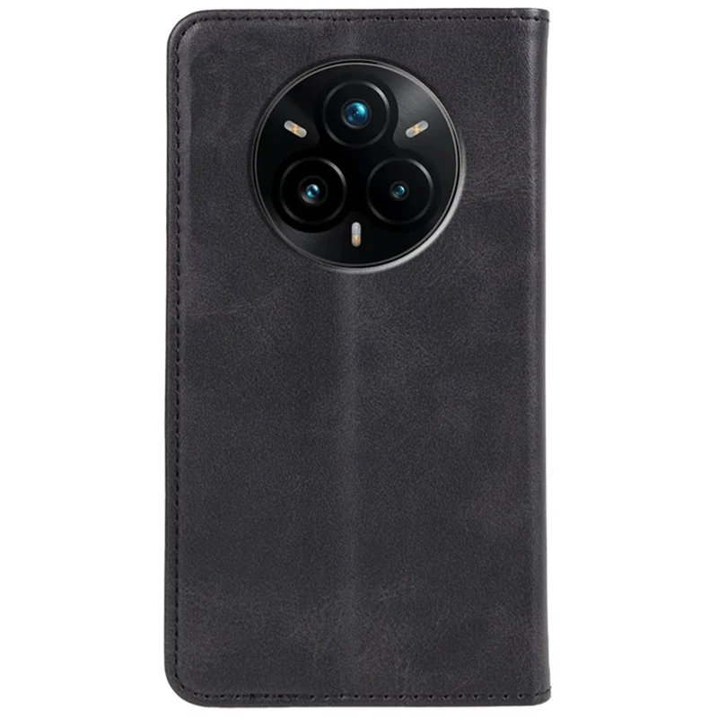 For Realme 14 Pro+ 5G Case Strong Magnetic PU Leather Phone Cover Calf Texture - Black