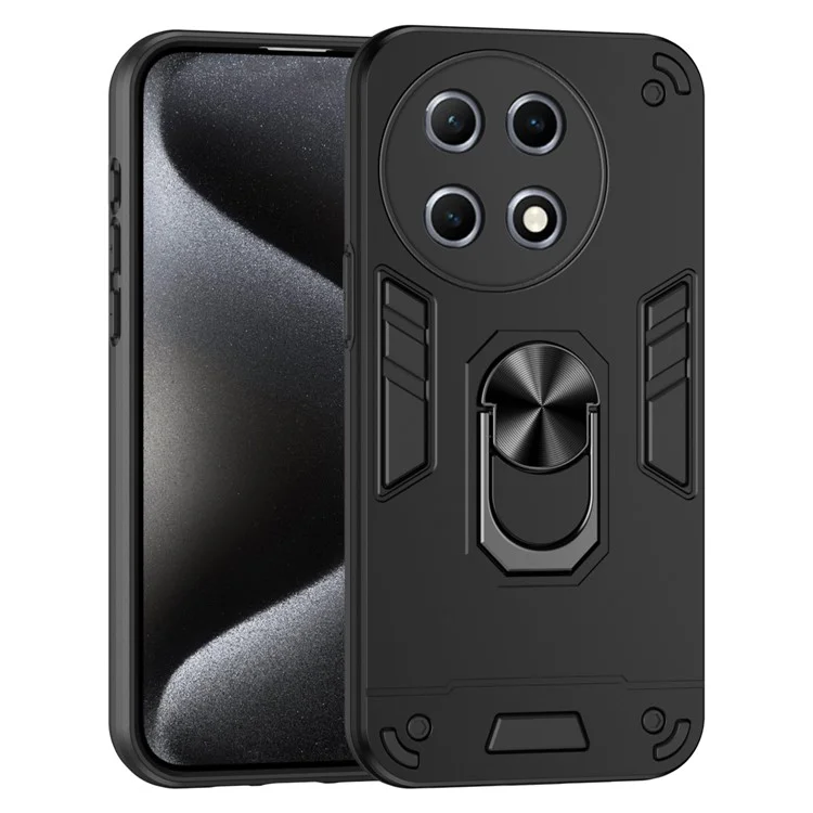 For TECNO Camon 30S 4G / 30S Pro 4G Case PC+TPU Drop Defend Phone Cover with Ring Kickstand - Black
