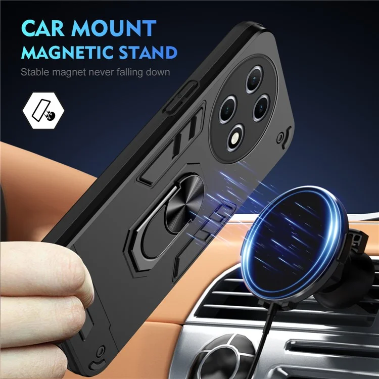 For TECNO Camon 30S 4G / 30S Pro 4G Case PC+TPU Drop Defend Phone Cover with Ring Kickstand - Black