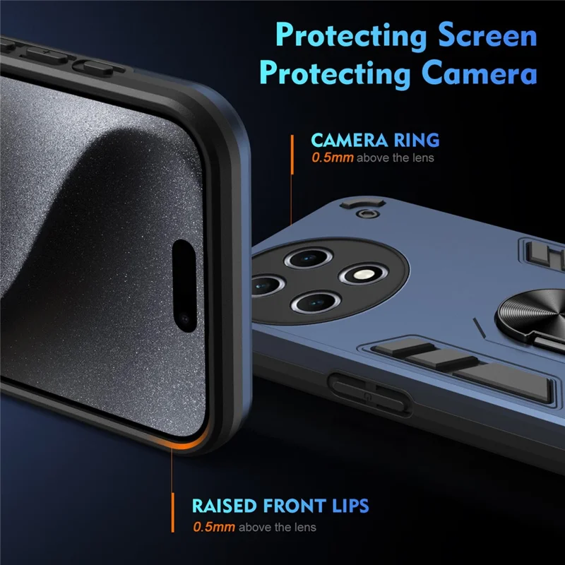 For TECNO Camon 30S 4G / 30S Pro 4G Case PC+TPU Drop Defend Phone Cover with Ring Kickstand - Blue