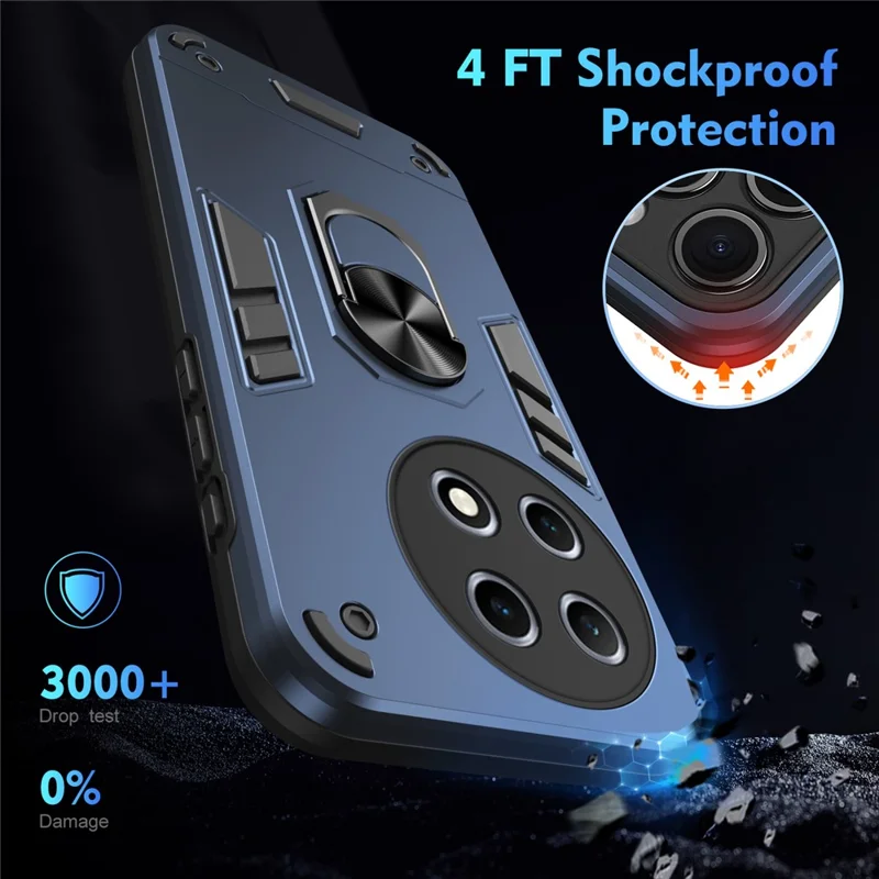 For TECNO Camon 30S 4G / 30S Pro 4G Case PC+TPU Drop Defend Phone Cover with Ring Kickstand - Blue