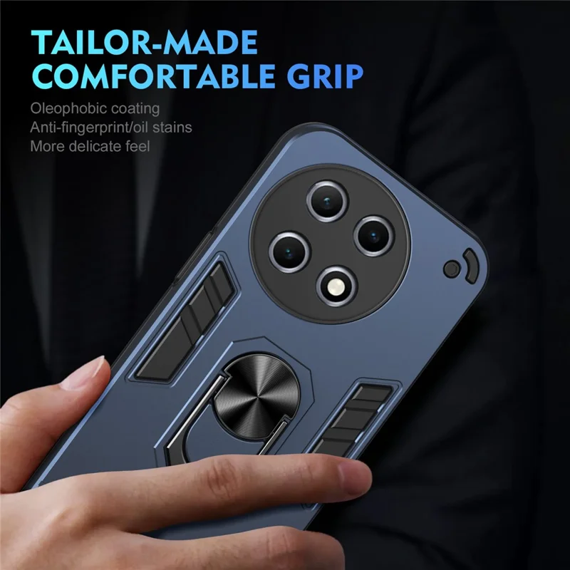 For TECNO Camon 30S 4G / 30S Pro 4G Case PC+TPU Drop Defend Phone Cover with Ring Kickstand - Blue