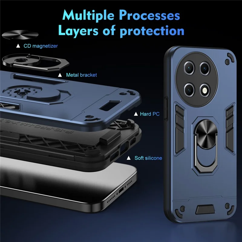 For TECNO Camon 30S 4G / 30S Pro 4G Case PC+TPU Drop Defend Phone Cover with Ring Kickstand - Blue