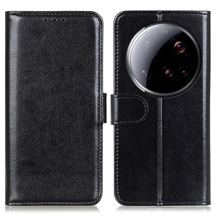 Funda para Xiaomi 15 Ultra, textura de caballo loco, cubierta de teléfono de piel sintética con soporte - Negro