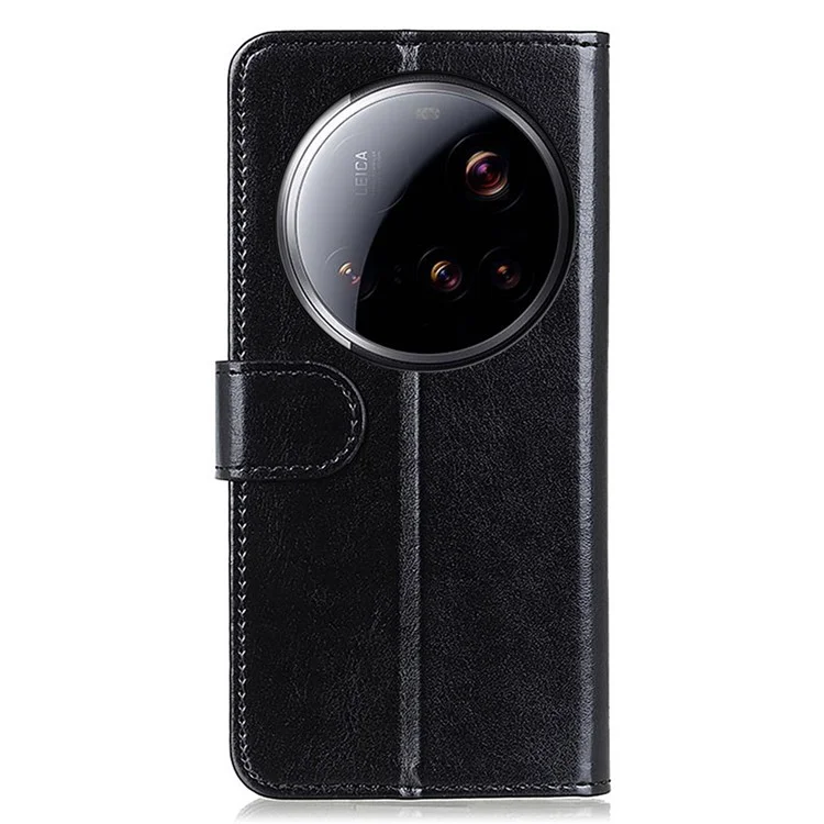 Funda para Xiaomi 15 Ultra, textura de caballo loco, cubierta de teléfono de piel sintética con soporte - Negro