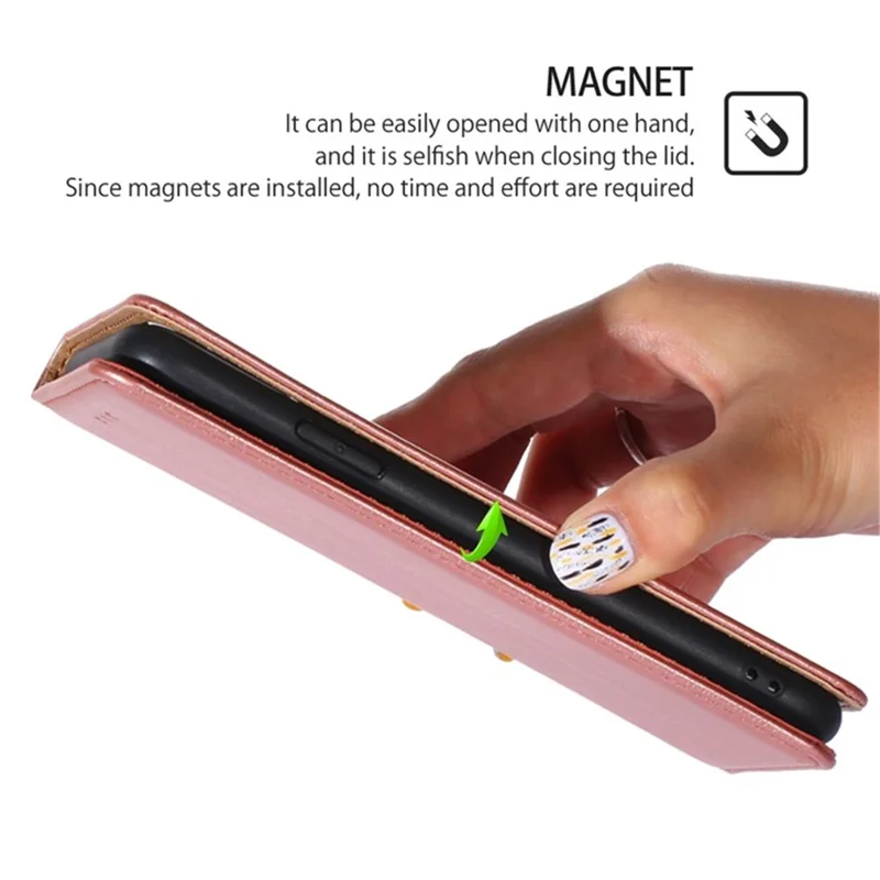 For iPhone 17e / 16e Case Wallet PU Leather Magnetic Auto-Absorbed Phone Cover - Rose Gold