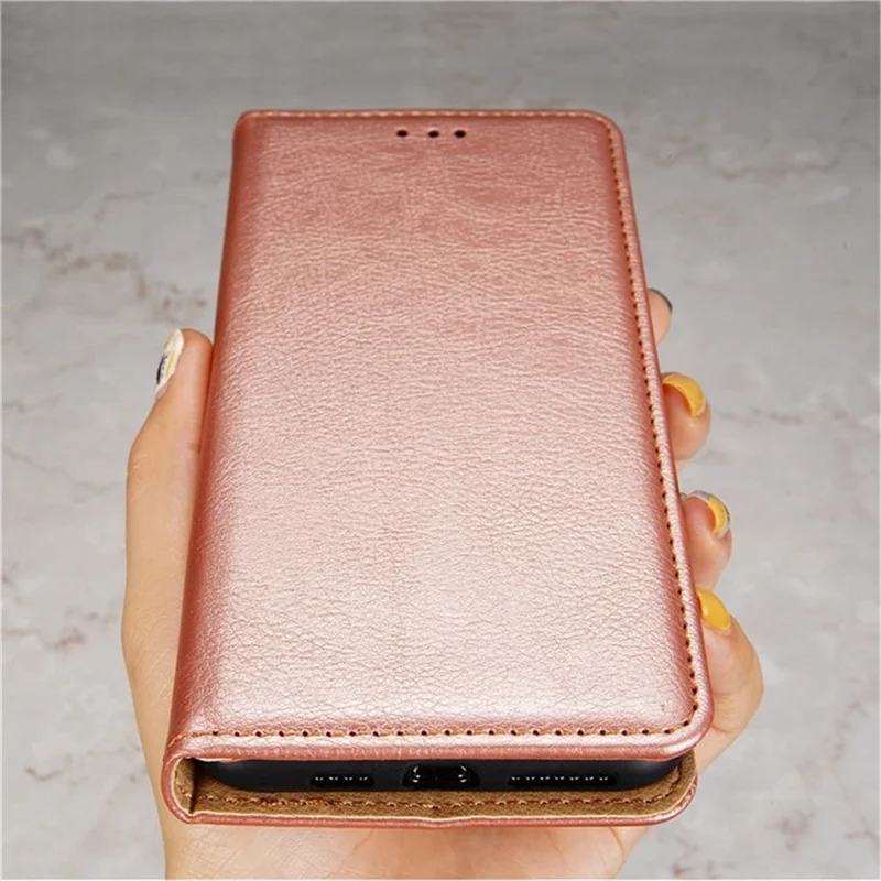 For iPhone 17e / 16e Case Wallet PU Leather Magnetic Auto-Absorbed Phone Cover - Rose Gold