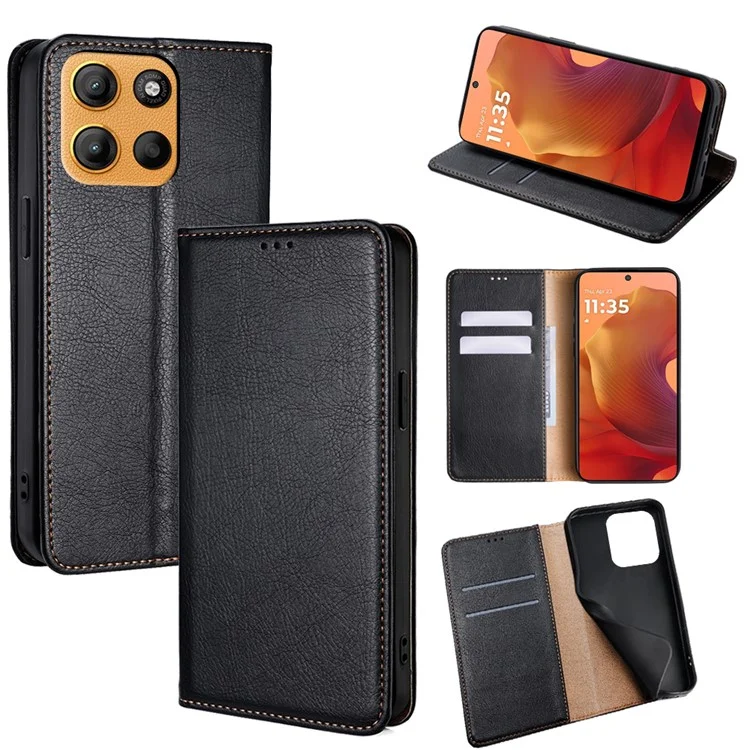 For Motorola Moto G15 4G / G15 Power 4G Case Wallet PU Leather Magnetic Auto-Absorbed Phone Cove - Black