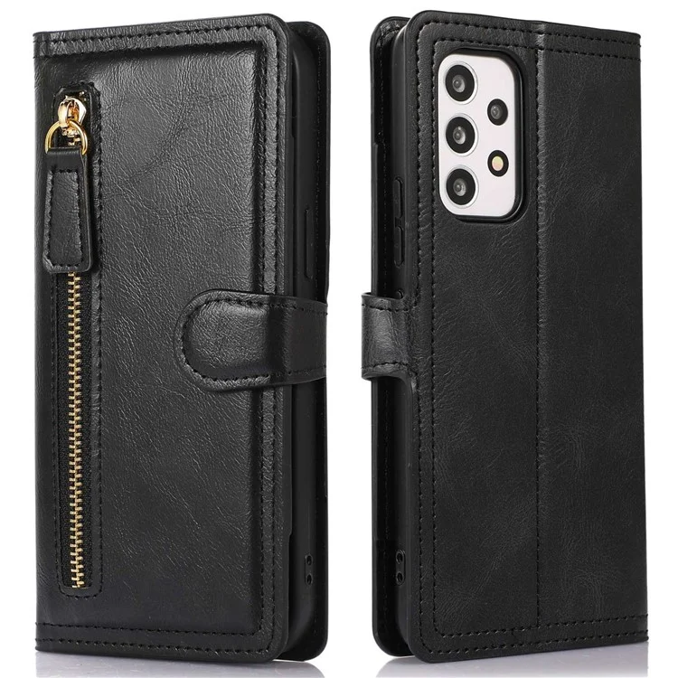 Case de Teléfono de Protección Completa Para Samsung Galaxy A33 5G, Policita de Bolsillo Policita Flip Flip Tarjeta de Cubierta de Cuero Con Hebilla Magnética - Negro