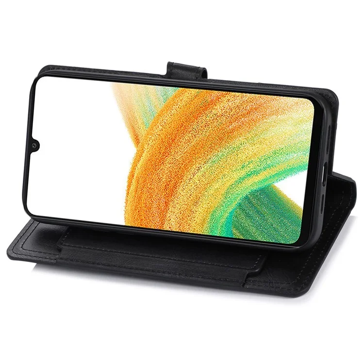 Case de Teléfono de Protección Completa Para Samsung Galaxy A33 5G, Policita de Bolsillo Policita Flip Flip Tarjeta de Cubierta de Cuero Con Hebilla Magnética - Negro