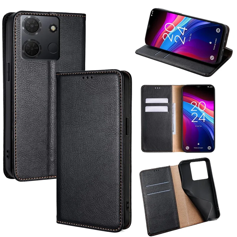 For TCL 503 Case Wallet PU Leather Magnetic Auto-Absorbed Phone Cover - Black