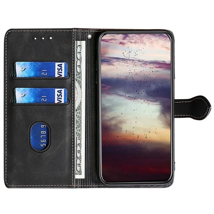 For iPhone 16e Case Leather Wallet Phone Cover with Straw Hat Magnetic Clasp - Black