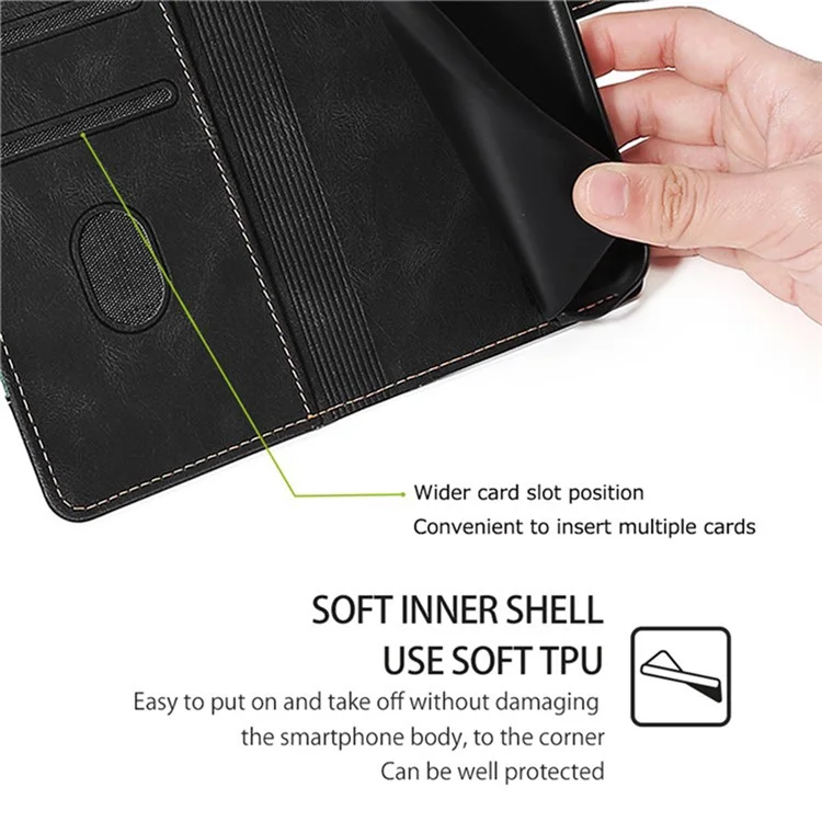 For iPhone 16e Case Leather Wallet Phone Cover with Straw Hat Magnetic Clasp - Black