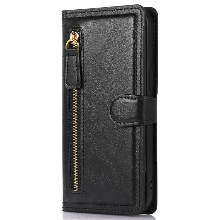 Capa de Telefone com Bolso Zipper para Samsung Galaxy A23 5G (Versão Global) / 4G à Prova de Choque Capa de Telefone de Couro PU com Suporte e Fecho Magnético - Preto