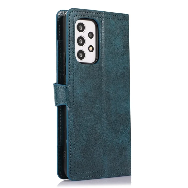 Funda para teléfono con bolsillo con cremallera para Samsung Galaxy A23 5G (versión global) / 4G Funda de teléfono de cuero PU a prueba de golpes con soporte, cartera y broche magnético - Azul
