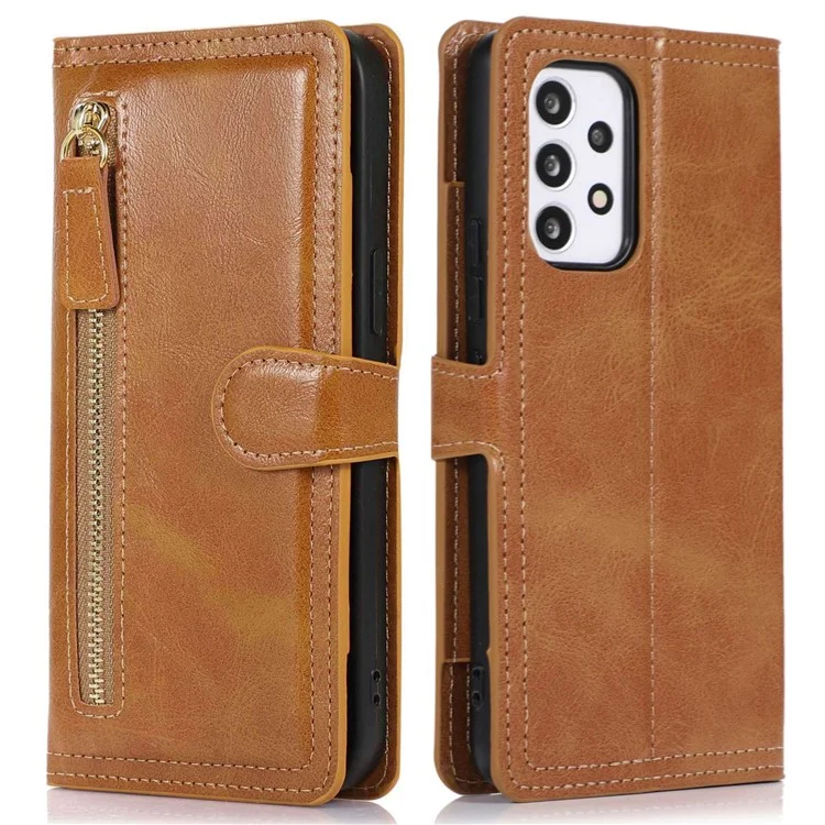 Reißverschluss Pocket Phone Hülle Für Samsung Galaxy A23 4G (165,4 x 76,9 x 8,4 Mm) Schockdes PU -leder -telefonabdeckungsständer Mit Magnetschnalle - Orange