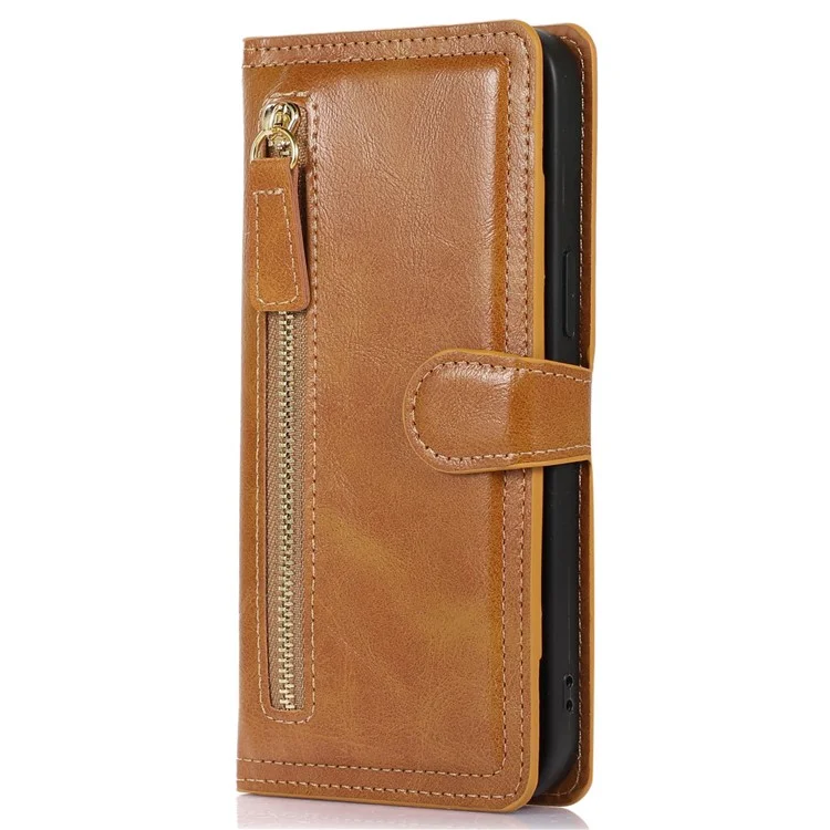 Reißverschluss Pocket Phone Hülle Für Samsung Galaxy A23 4G (165,4 x 76,9 x 8,4 Mm) Schockdes PU -leder -telefonabdeckungsständer Mit Magnetschnalle - Orange