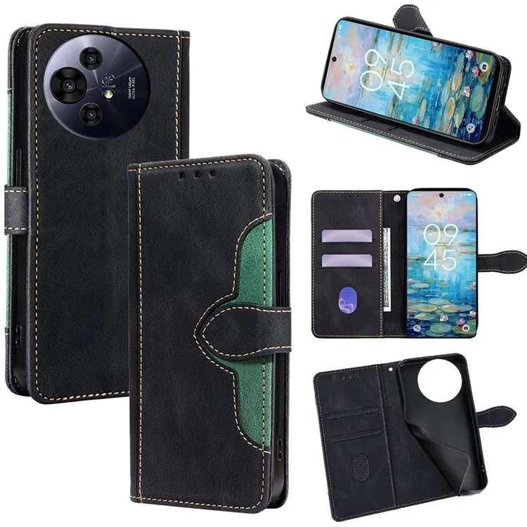 Funda tipo cartera de cuero para TCL 50 NxtPaper 5G / 50 Pro NxtPaper 5G con cierre magnético estilo sombrero de paja - Negro