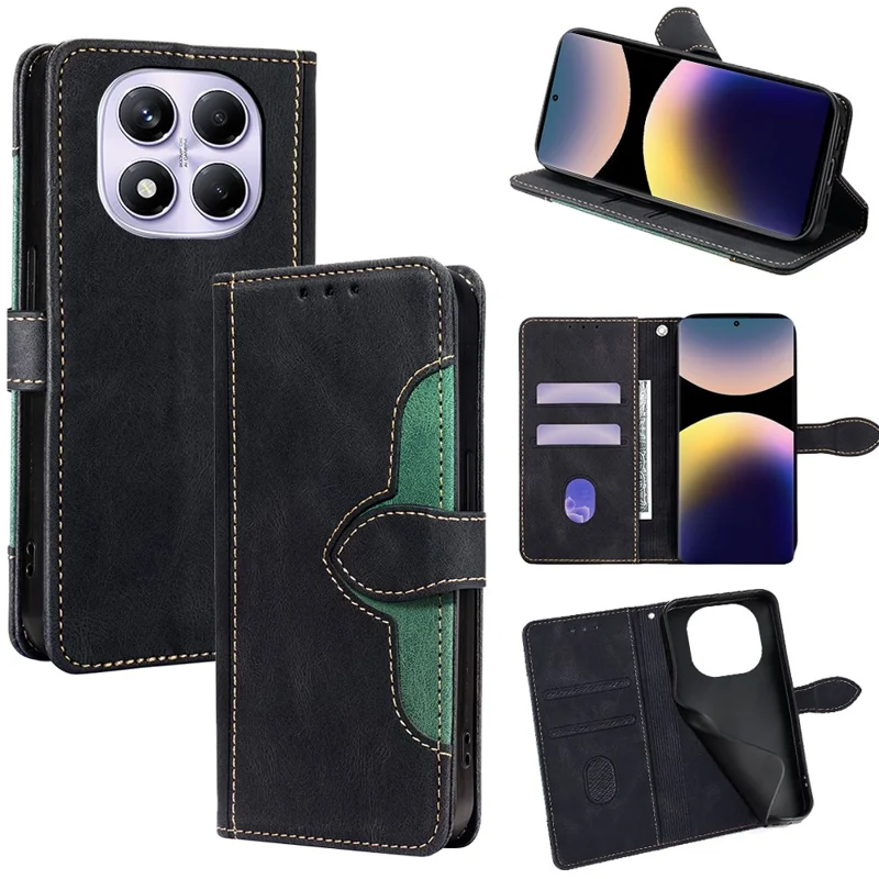 For Xiaomi Redmi Note 14 Pro 4G Case Leather Wallet Phone Cover with Straw Hat Magnetic Clasp - Black
