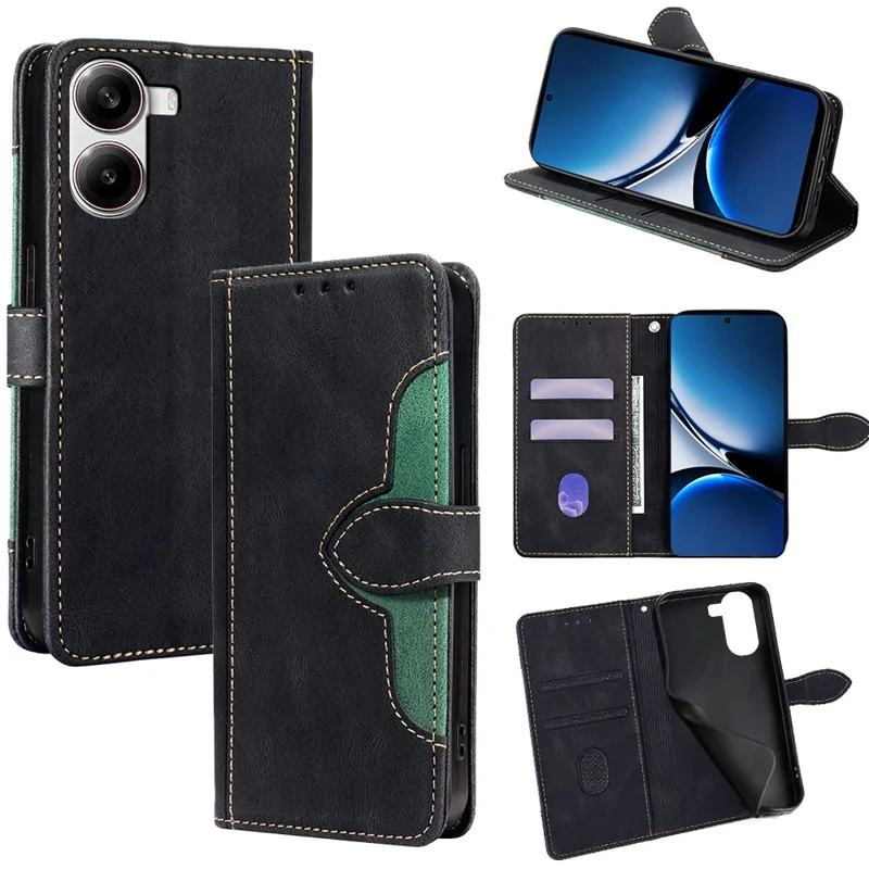 For Xiaomi Redmi Turbo 4 5G / Poco X7 Pro 5G Case Leather Wallet Phone Cover with Straw Hat Magnetic Clasp - Black