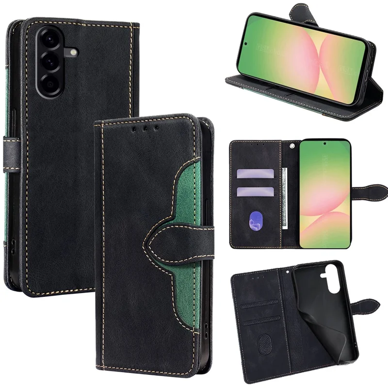 Zwart leren portemonnee hoesje voor Samsung Galaxy A56 5G met strohoed en magnetische sluiting