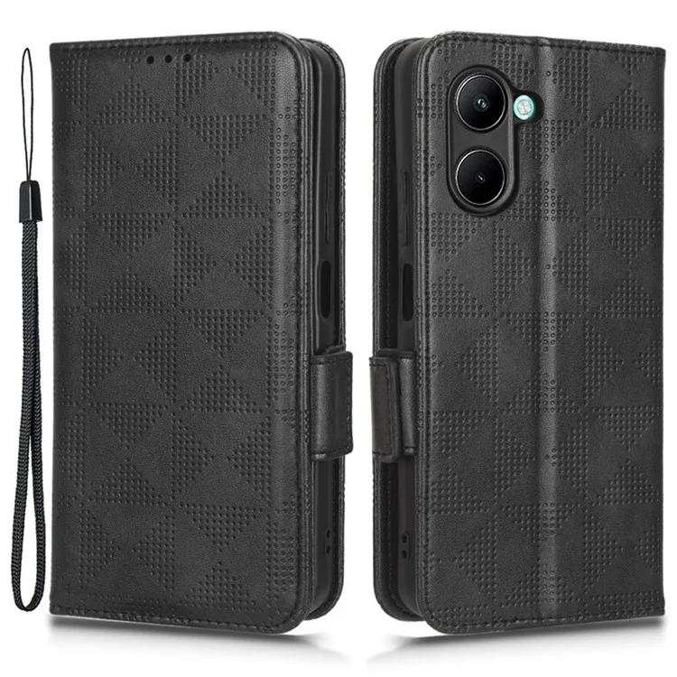 Para Realme C33 4G Impresso Triângulo Padrão PU Caelo Capelo de Capela Banda Mantagem Mantagem Maus - Preto