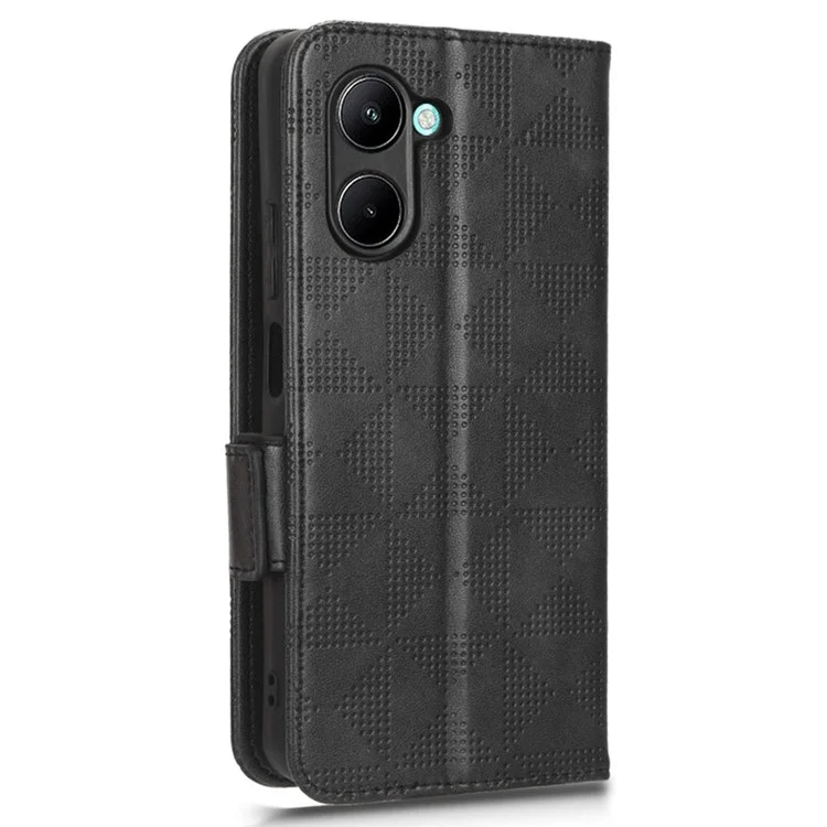 Para Realme C33 4G Impresso Triângulo Padrão PU Caelo Capelo de Capela Banda Mantagem Mantagem Maus - Preto