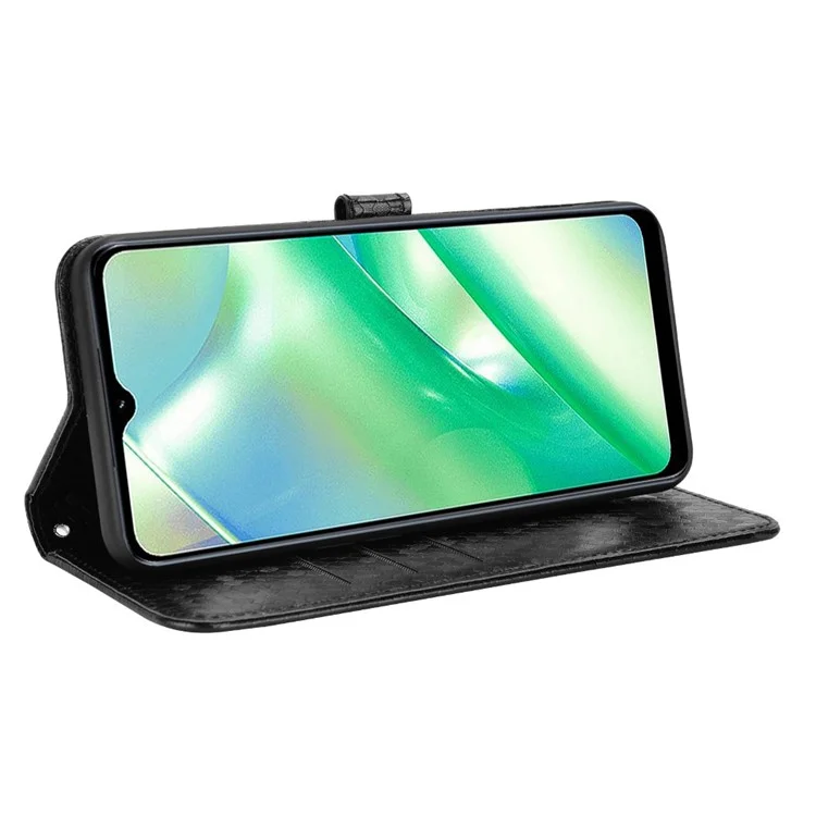 Para Realme C33 4G Patrón de Punto Impresión Funda de Billetera Magnética pu Cuero Flip Cover Con Correa - Negro