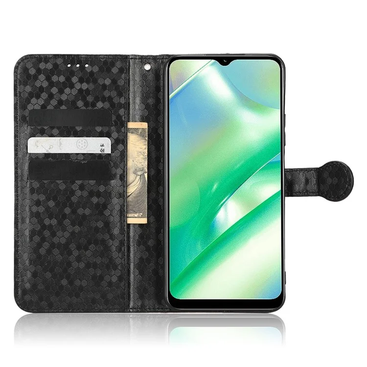 Para Realme C33 4G Patrón de Punto Impresión Funda de Billetera Magnética pu Cuero Flip Cover Con Correa - Negro