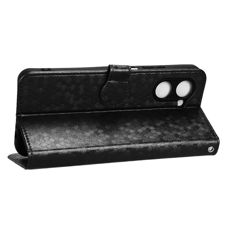 Para Realme C33 4G Patrón de Punto Impresión Funda de Billetera Magnética pu Cuero Flip Cover Con Correa - Negro