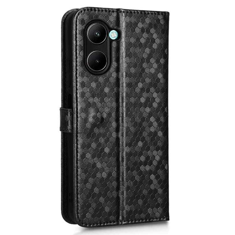Para Realme C33 4G Patrón de Punto Impresión Funda de Billetera Magnética pu Cuero Flip Cover Con Correa - Negro