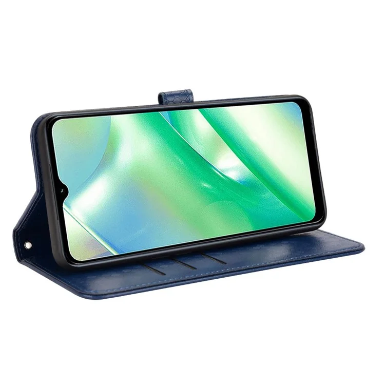 For Realme C33 4G Dot Pattern Imprinted Wallet Case Magnetic PU Leather Stand Flip Phone Cover with Strap - Blue