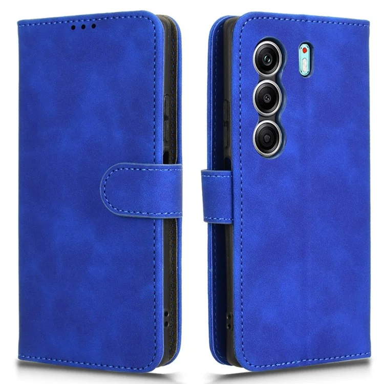 For TECNO Camon 40 4G Leather Case Skin Feel Anti Drop Wallet Flip Phone Cover - Blue