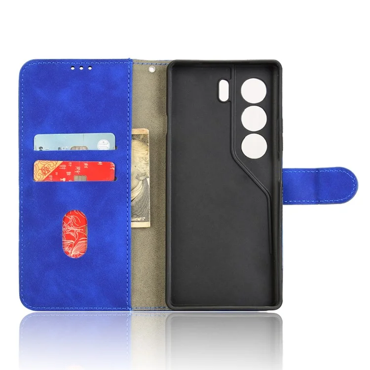 For TECNO Camon 40 4G Leather Case Skin Feel Anti Drop Wallet Flip Phone Cover - Blue