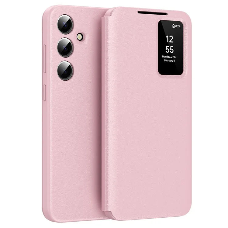 Für Samsung Galaxy A55 5G Hülle mit Kartenhalter Smart View Fenster Lederhülle Handyhülle - Rosa