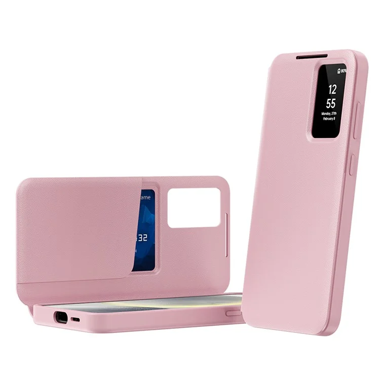 Für Samsung Galaxy A55 5G Hülle mit Kartenhalter Smart View Fenster Lederhülle Handyhülle - Rosa