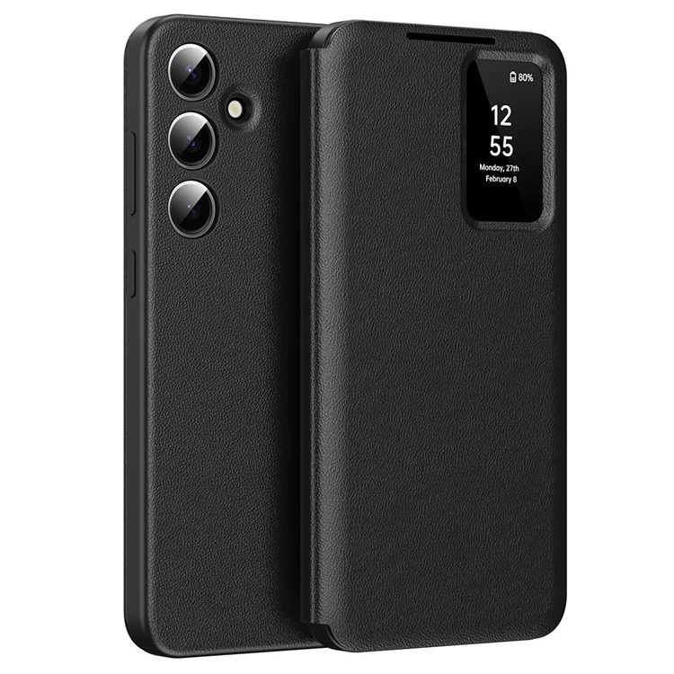 Capa para Samsung Galaxy A55 5G com Suporte para Cartões, Janela Smart View e Couro - Preta