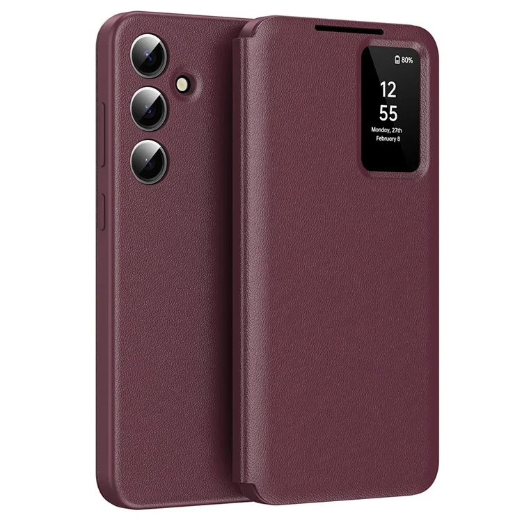 Cover per Samsung Galaxy A55 5G con Porta Carte Custodia a Finestra Smart View in Pelle - Rosso Vino