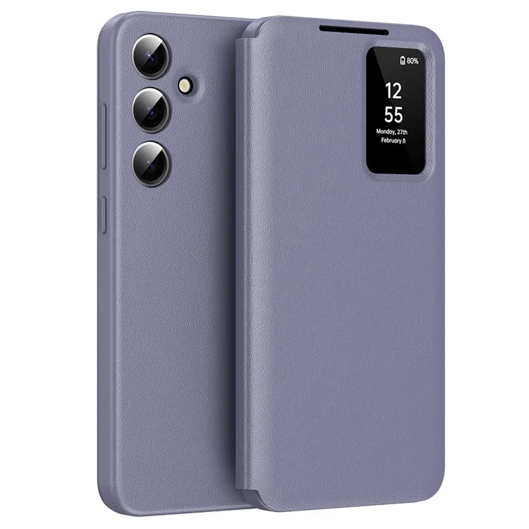 Für Samsung Galaxy A55 5G Hülle mit Kartenhalter Intelligente Sichtfenster Lederhülle für Mobiltelefon - Lavendelgrau