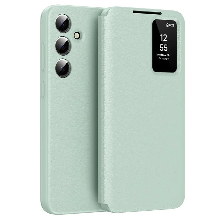 For Samsung Galaxy A55 5G Case with Card Holder Smart View Window Leather Phone Cover - Green