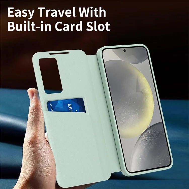 For Samsung Galaxy A55 5G Case with Card Holder Smart View Window Leather Phone Cover - Green