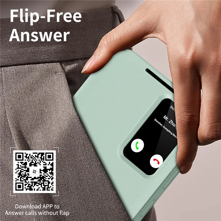 For Samsung Galaxy A55 5G Case with Card Holder Smart View Window Leather Phone Cover - Green