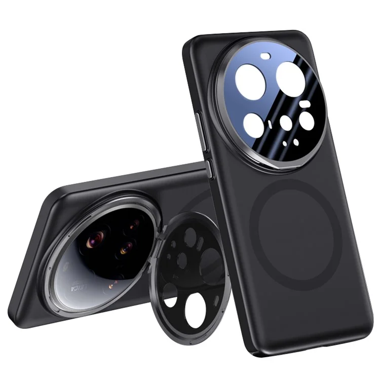 For Xiaomi 15 Ultra Case Compatible with MagSafe Lens Film Kickstand Hard PC Phone Cover - Black