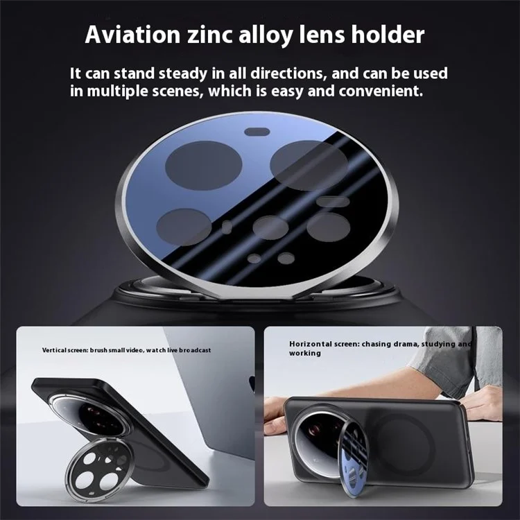 For Xiaomi 15 Ultra Case Compatible with MagSafe Lens Film Kickstand Hard PC Phone Cover - Black
