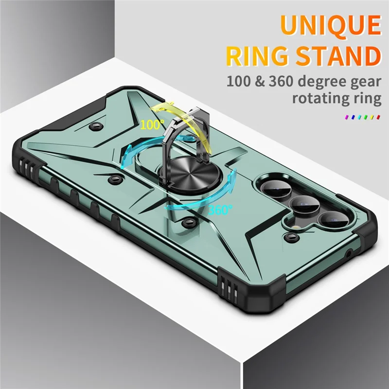 Para Samsung Galaxy A36 5G / A56 5G Funda PC + TPU Anti-Caída Cubierta de Teléfono con Anillo Soporte - Verde Oscuro