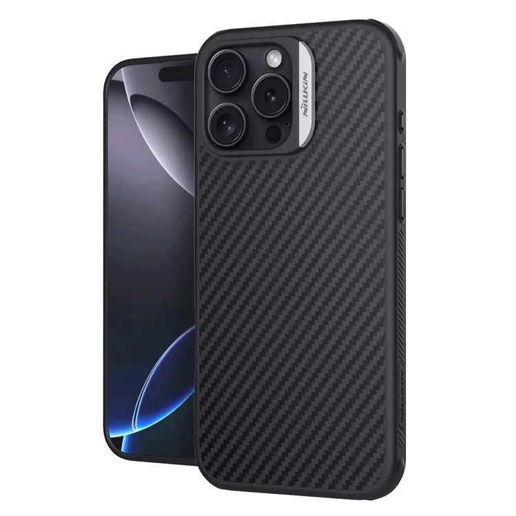 NILLKIN For iPhone 16 Pro Max Magnetic Case Carbon Fiber Texture TPU + PC Shockproof Phone Cover - Silver